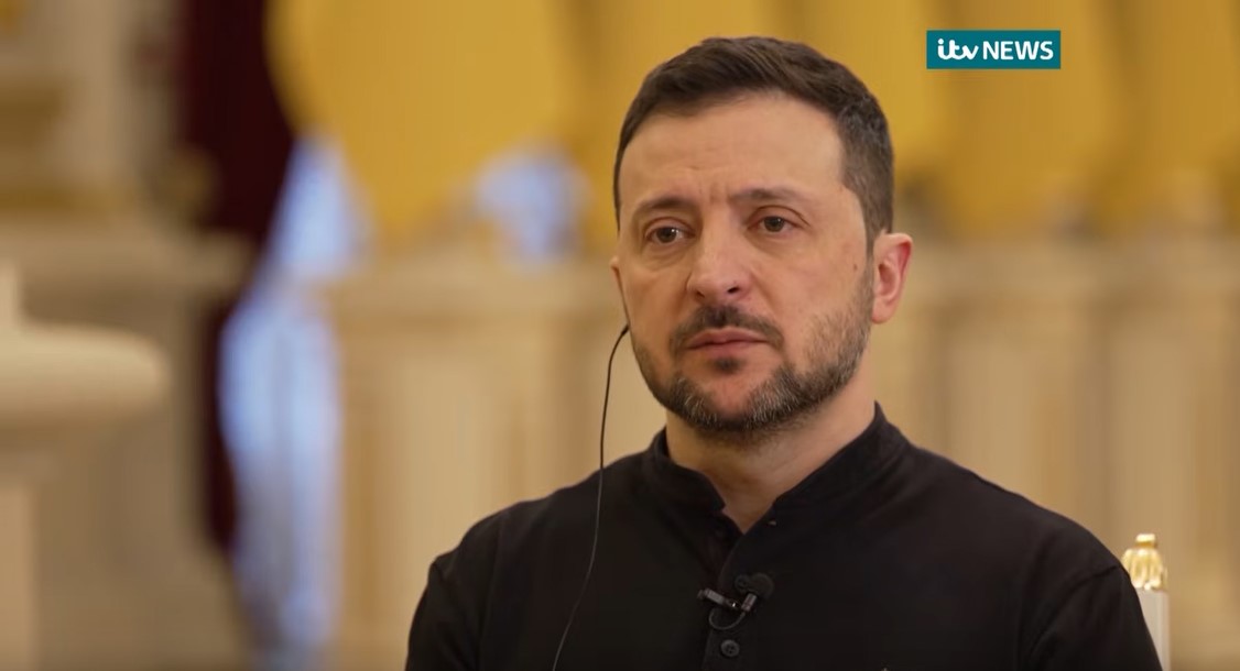 President of Ukraine Volodymyr Zelenskyy during an interview with ITV News, photo via Zelenskyy/YouTube.