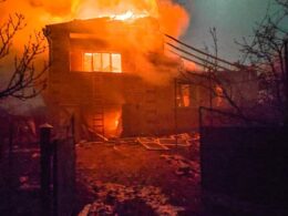 House in Izium after a drone attack, Kharkiv Oblast, 15 March 2025. Photo: Kharkiv Emergency Service.