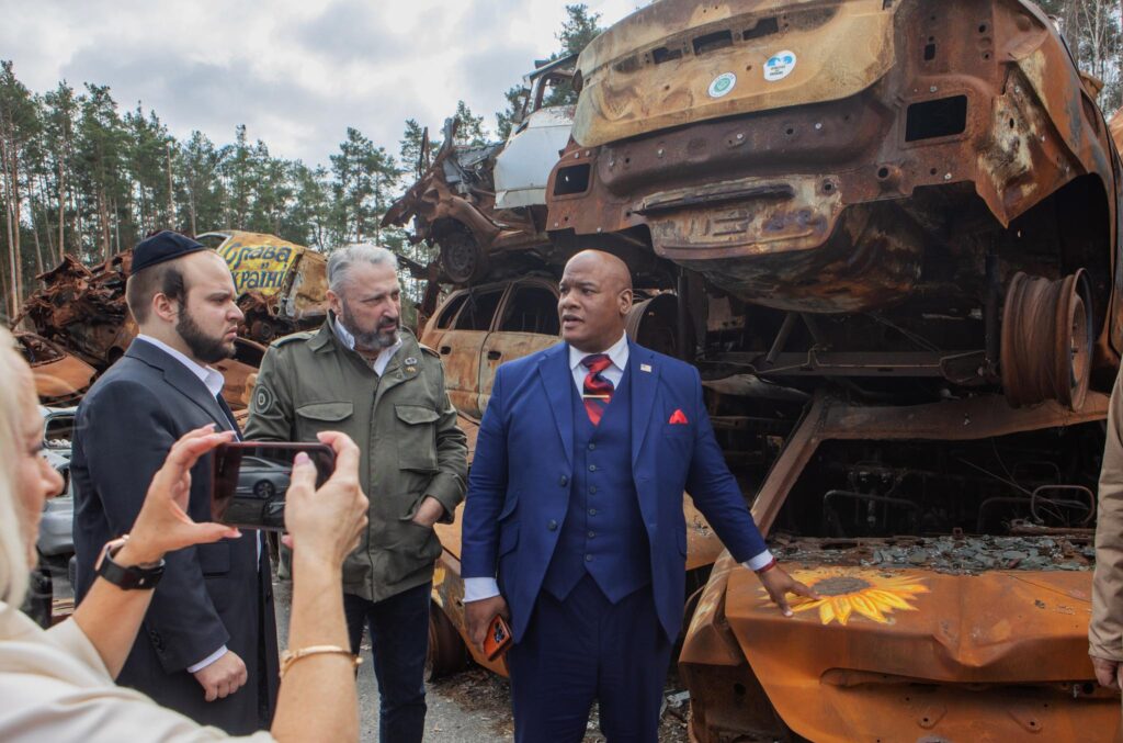 Donald Trump's top pastor, Mark Burns, visited war crime sites in Ukraine on the third anniversary of Bucha's liberation from the Russian occupation.