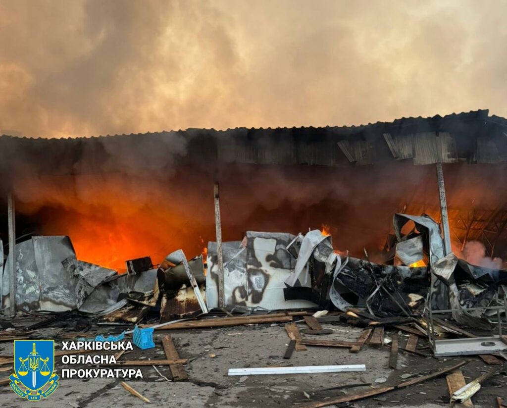 russia drones target meat plant kharkiv's bohodukhiv killing three fire bohoduhiv meat-processing kharkiv oblast after russia's deadly drone attack overnight 8 2025 prosecutor's office 510c42d1-54d8-4c2b-8e58-f5d127b6053c launched aerial against ukraine 7-8
