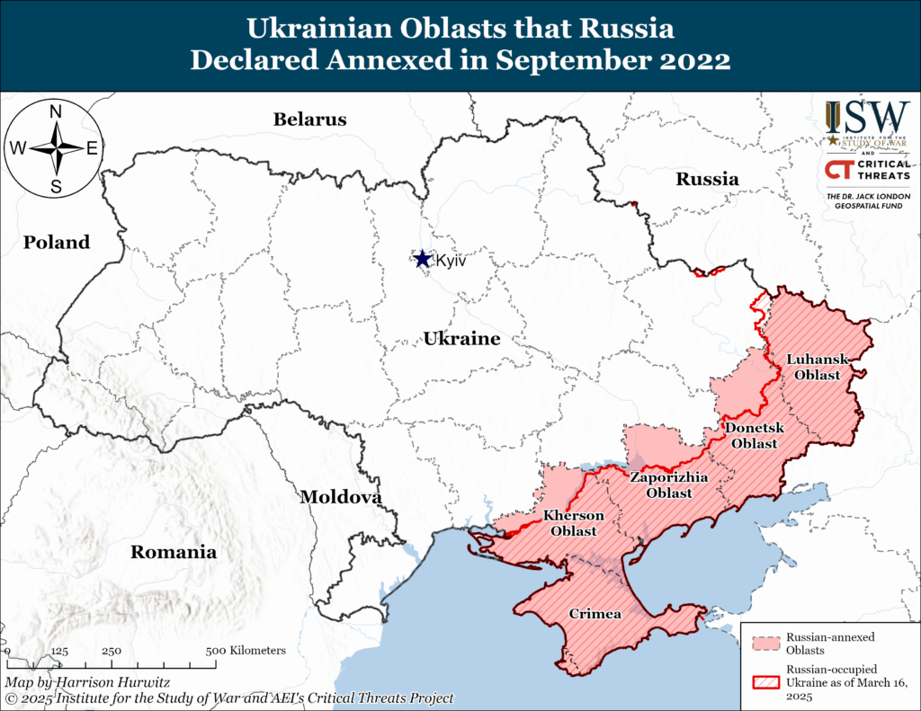 Ukrainian Oblasts that Russia declared annexed in September 2022.