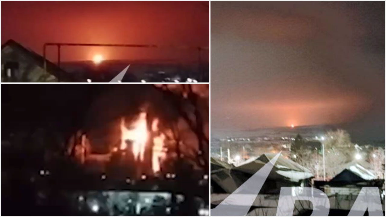 ukrainian drones hit oil pumping station refinery russia fires rostov oblast pipeline (left top right) syzran (bottom left) after drone attack overnight 3-4 2025 fires-in-rostov-and-syzran armed forces conducted series strikes