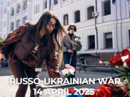 Ukrainians mourn 35 victims of the Russian missile strike on Sumy on 13 April.