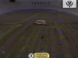 Russia used a yellow school bus on the front line in eastern Ukraine's Donetsk Oblast.