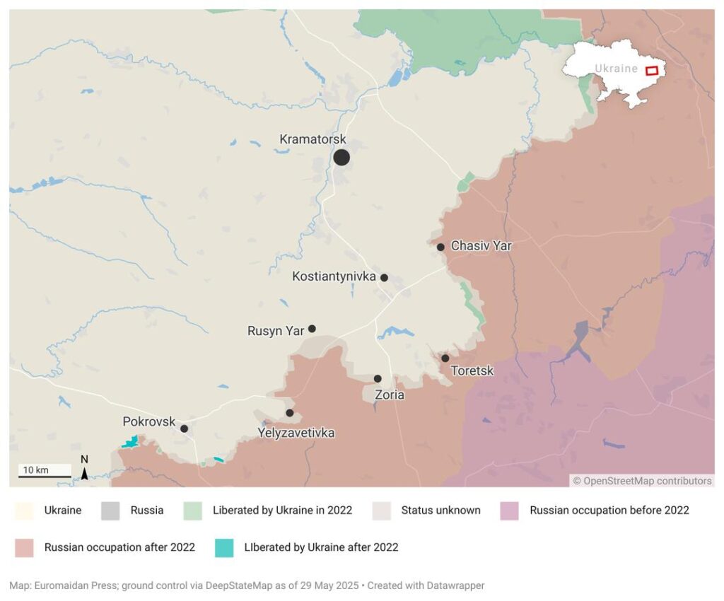 Map of Chasiv Yar Kostiantynivka Donbas