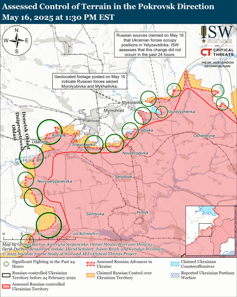isw russian forces expand salient near donetsk's pokrovsk toretsk amid uncertain summer priorities assessed territorial control sector donetsk oblast 16 2025 pokrovsk-direction-may-16-2025 institute study war (isw) reported continue expanding northeast