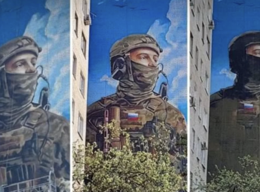 An AI-generated image used for a Z-soldier mural in Russia that sparked a controversy after the locals mistook the soldier for a Ukrainian fighter.