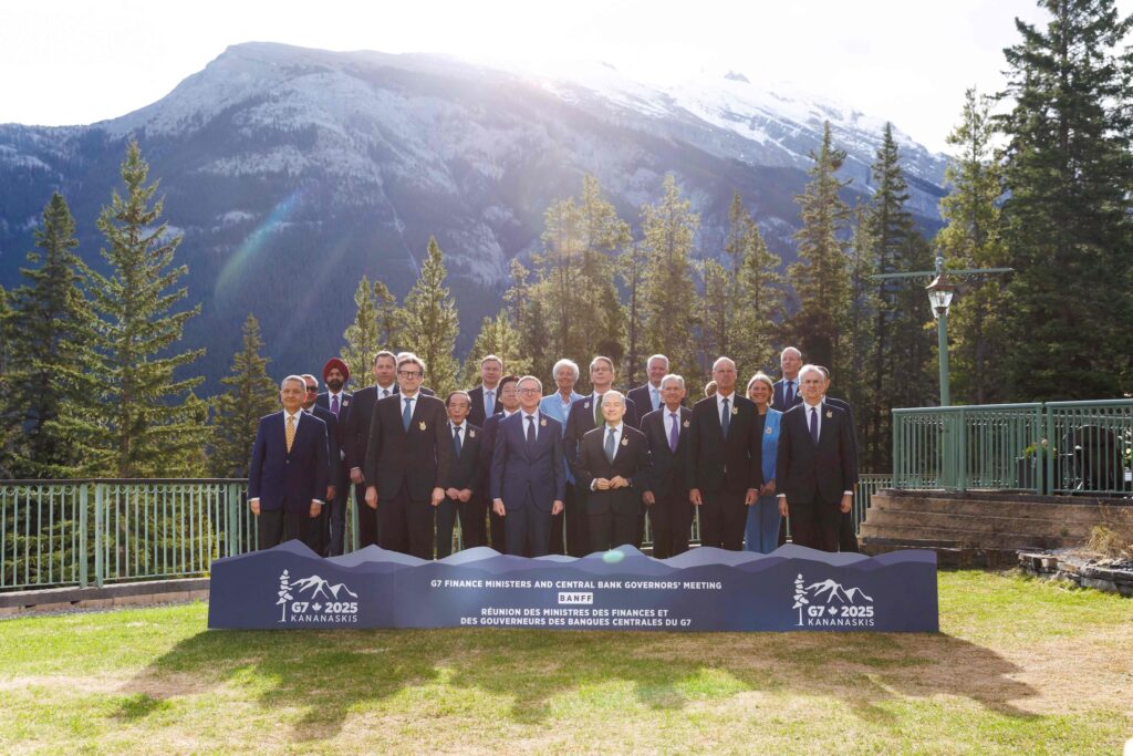 g7 says russia’s frozen assets stay off-limits until full compensation paid ukraine finance ministers other officials pose group during meeting banff canada 21 2025 x2tekko27jm3bodig75fws3ica conclusion central bank governors held