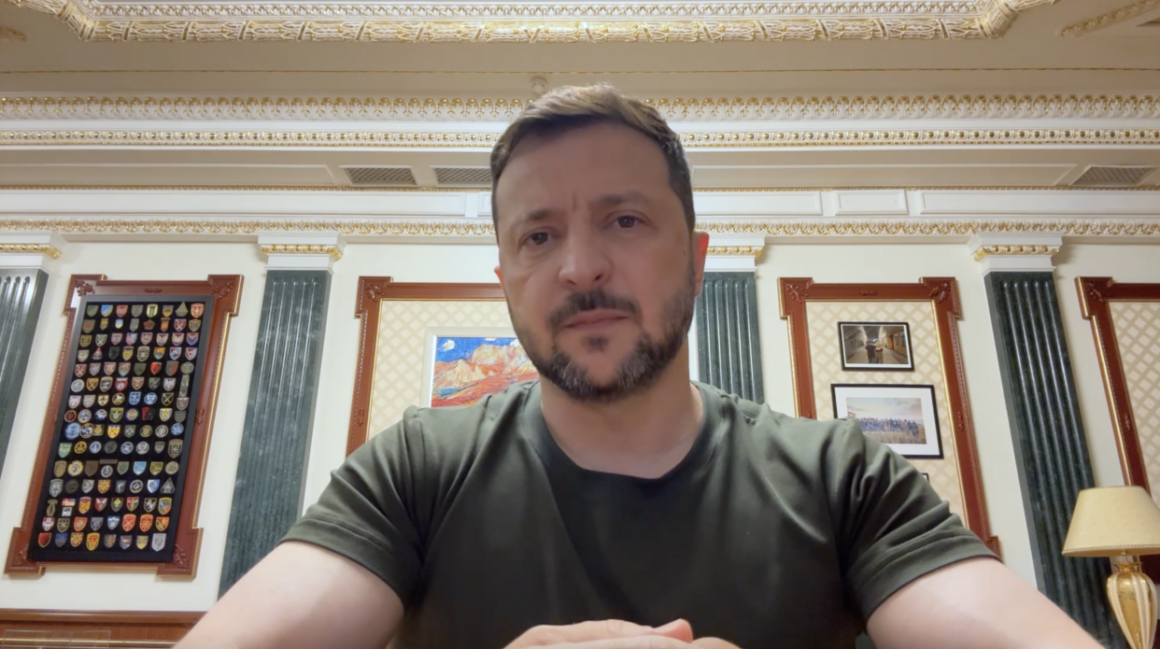 Ukrainian President Volodymyr Zelenskyy during his evening address on 11 May.
