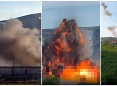 russia's black sea fleet ammo depot erupts after drone hit fire massive explosion secondary detonations military base perevalne occupied crimea crimea-perevalne-russian-ammo-depot-goes-boom early hours 16 strike reportedly russian ammunition near simferopol