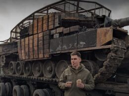 Ukrainian tank damaged survived drones