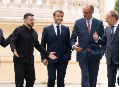 Ukrainian president Zelenskyy, German Chancellor Friedrich Merz, French President Emmanuel Macron, British Prime Minister Keir Starmer
