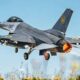 take off formation fly low navigate terrain—ukraine's f-16 trainees finished uk course russia helped design · post ukraine's air force carrying aim-120c aim-9 missiles fuel tanks terma pylons self-defense systems