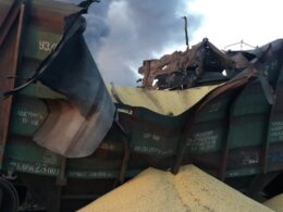russia kills 14 injures 114 missiles drones kyiv g7 leaders meet canada trump rejects sanctions (updated) grain railcars damaged russia's air attack 17 2025 1750147639-179 continues its daily attacks against