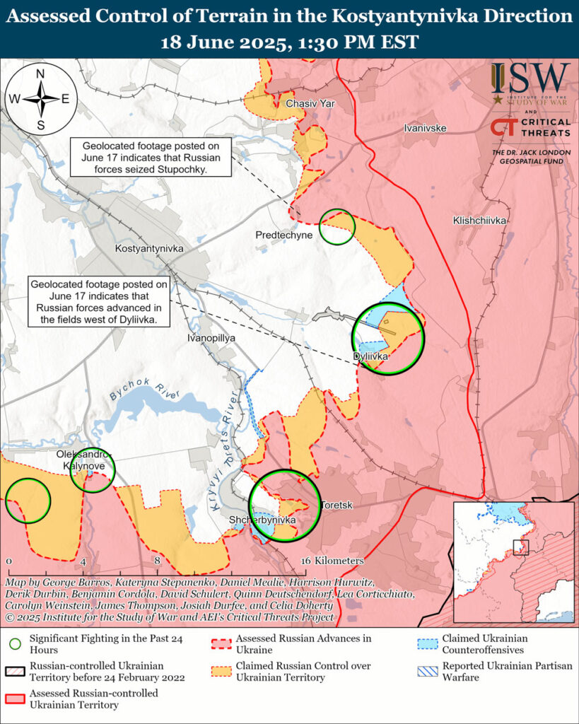 isw russians tried platoon-sized mech assault near toretsk drones destroyed equipment kostyantynivka-direction-june-18-2025 soviet-era armor appears less use shift toward lighter motorized platforms russian forces launched mechanized offensive 17 using armored