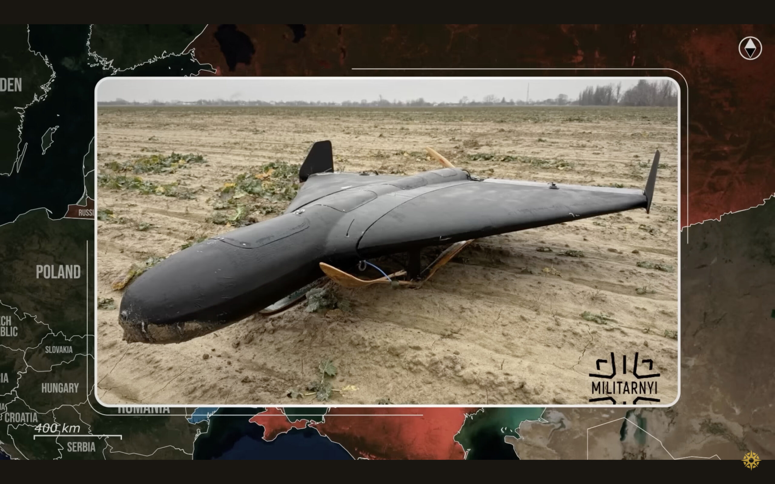 A screenshot showing a Ukraine-developed bomber drone from the RFU News - Reporting from Ukraine video, 18 June.