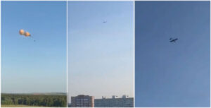 Ukrainian fixed-wing drone - presumably Liutyi - flying over Nizhnekamsk in Russia's Tatarstan on 10 June 2025. Source: Telegram/Exilenova+