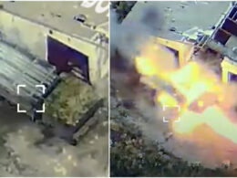 caught video ukraine’s drone wipes out russia's rare m-1991 rocket launcher supplied kim jong un ukrainian attack pyongyang-supplied m1991 heavy multiple donetsk oblast 2025 north-korean-m1991-mlrs-getting-hit-by-ukrainian-drone-near-novopavlivka-donetsk-oblast forces have destroyed launch system