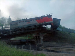 A bridge collapsed in Russia's Kursk Oblast overnight on 31 May - 1 June 2025. Photo: Telegram/Astra