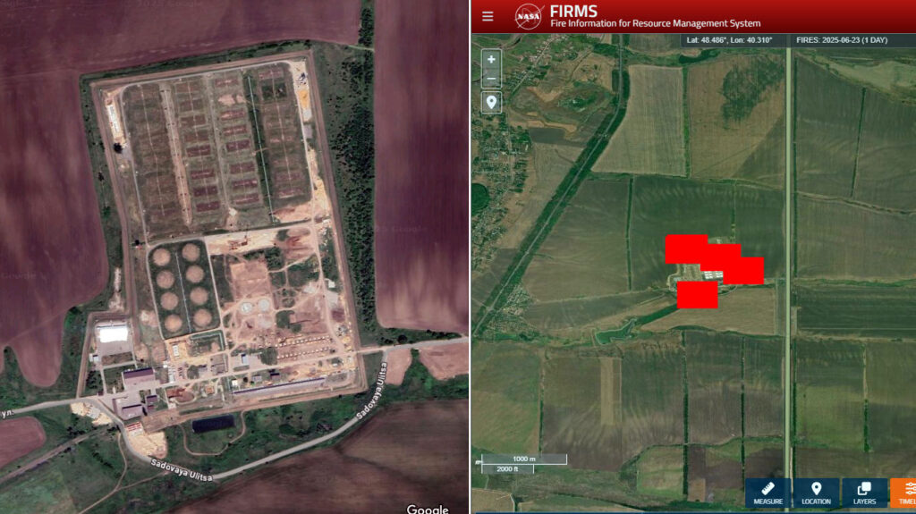 fire engulfs russian fuel depot again after new drone strike google maps satellite view atlas oil russia's rostov oblast (l) nasa firms data fires facility 23 2025 russias-oil-depot-atlas-ablaze-again-rostov-oblast early morning