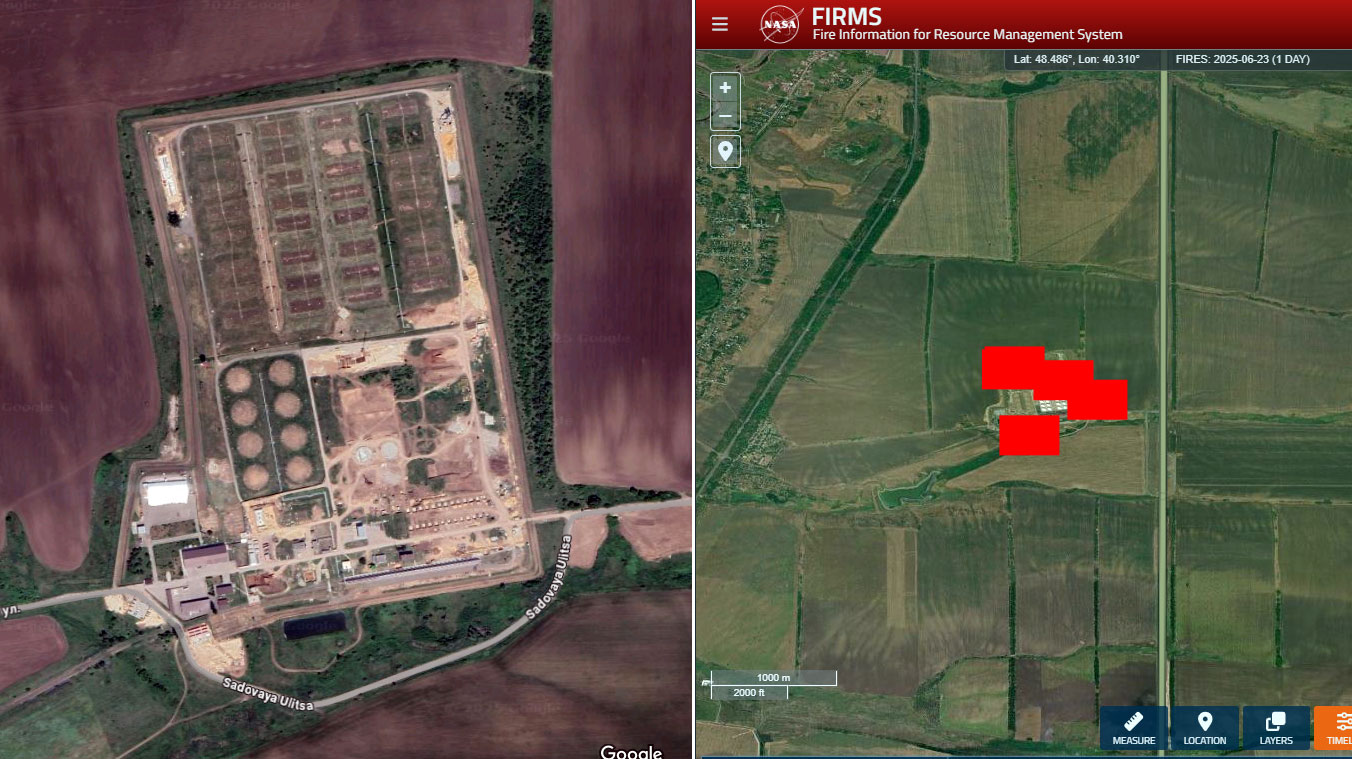 fire engulfs russian fuel depot again after new drone strike google maps satellite view atlas oil russia's rostov oblast (l) nasa firms data fires facility 23 2025 russias-oil-depot-atlas-ablaze-again-rostov-oblast early morning