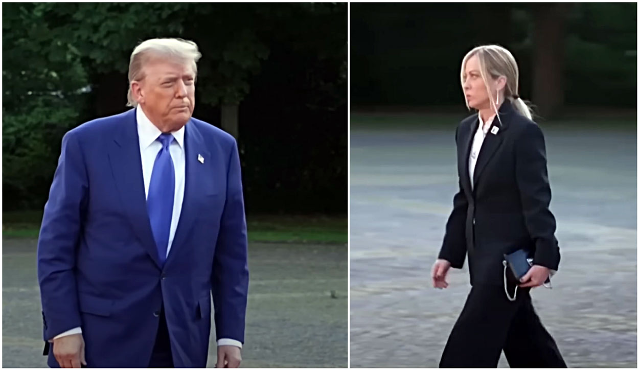 meloni urges trump show iran-level determination ukraine ceasefire president donald italian pm giargia arriving 24 2025 noordeinde palace hague attend formal dinner hosted king willem-alexander netherlands marking ceremonial start nato