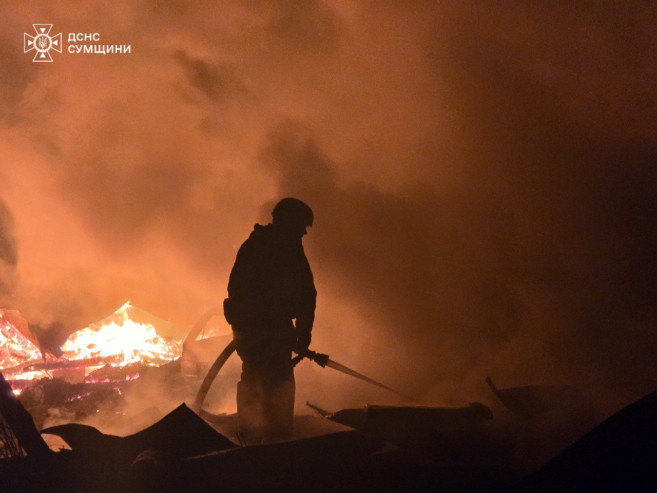 Russian drones hit residential buildings in Sumy Oblast, igniting fire and killing one civilian.