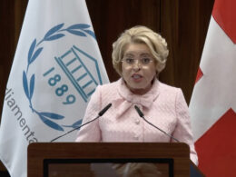 Valentina Matviyenko, Chairwoman of the Federation Council of the Russian Federation, addressed international parliamentarians in Geneva this week despite being sanctioned.