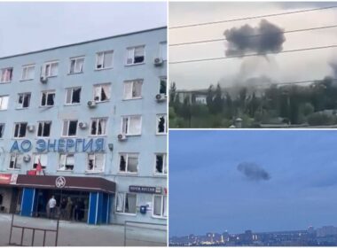 drones target russia's maker military-grade batteries airbase (video) shattered windows energiya plant yelets (l) smoke subsequent drone strike (right top) aftermath anti-air missile use over lipetsk telegram/exilenova+ strikes early hours