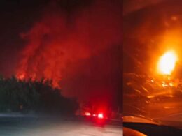 russia's volgograd railway power substation burns after night drone raid fire zhutovo line oblast attack overnight 27 2025 telegram/exilenova+ zhutovo-volgograd burned caused explosions massive blaze near station strike cut electricity