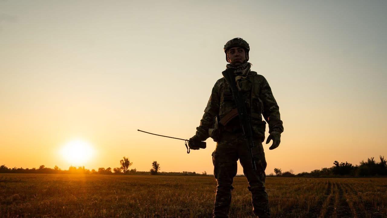 A soldier from the Ukrainian army's 4th Heavy Mechanized Brigade.
