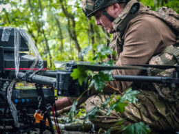 A Ukrainian soldier and his drone.