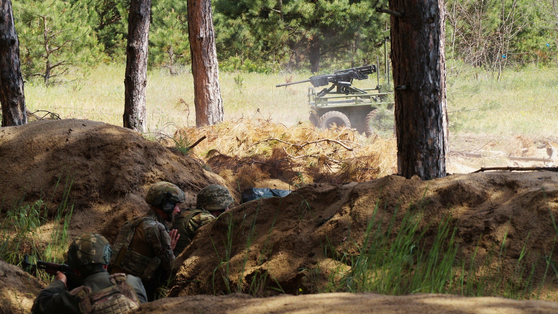 An armed ground robot.