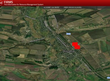 NASA FIRMS satellite showing thermal anomalies in Bilokurakyne