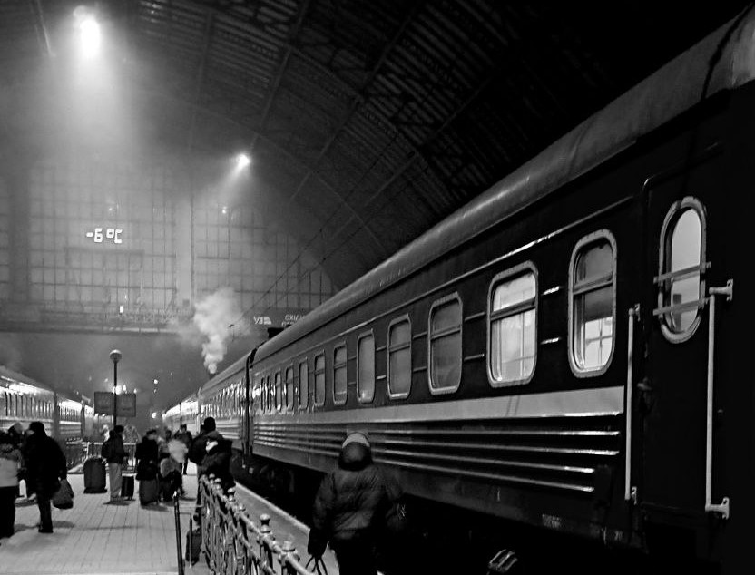 Ukrzaliznytsia train at the Lviv train station