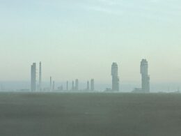 Odesa Port Plant in morning fog