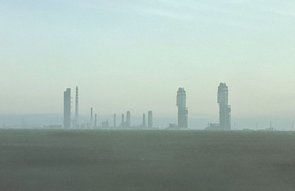 Odesa Port Plant in morning fog