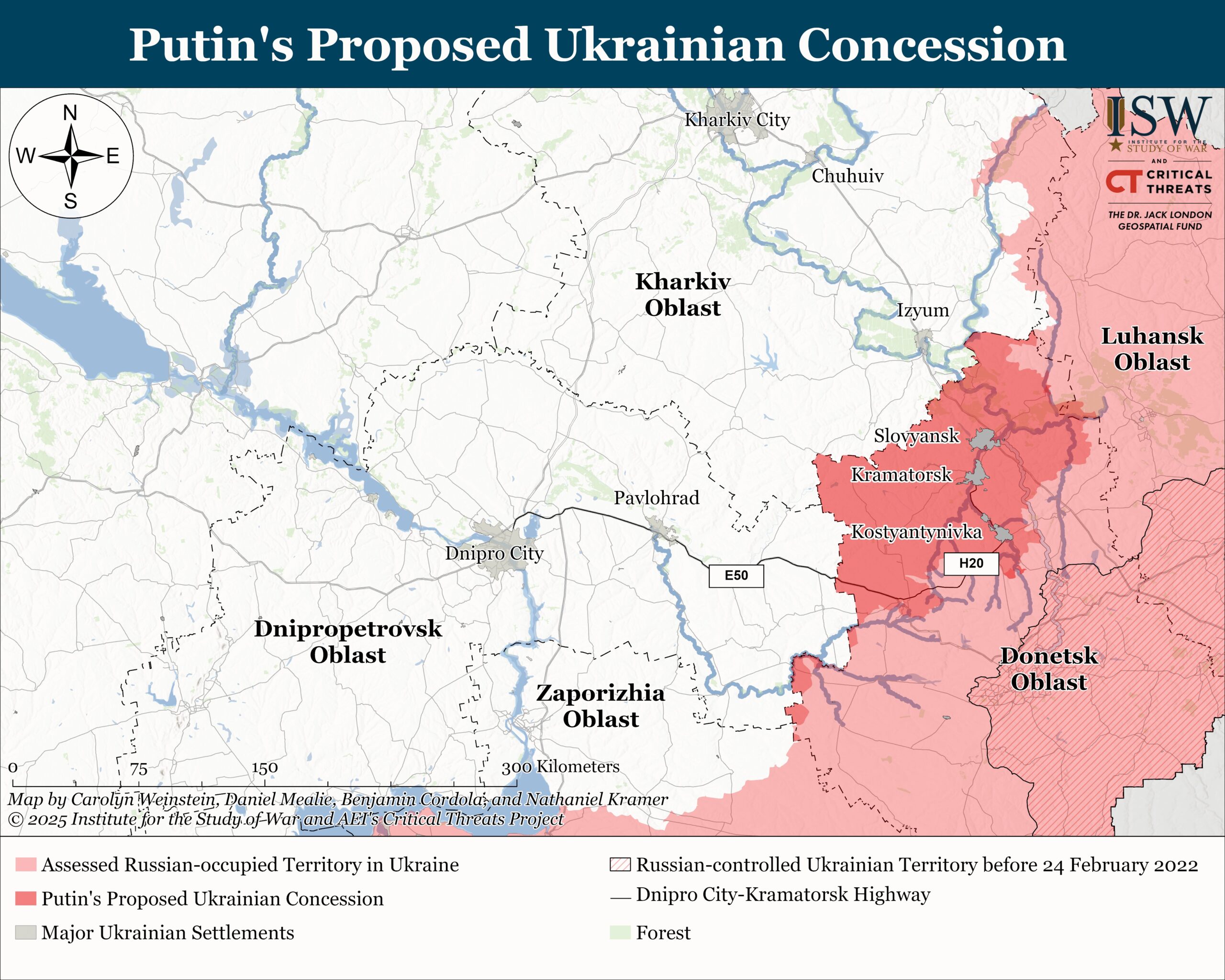Putin's proposed Ukrainian concession. Map: ISW. ISW: Give up Ukrainian fortress belt shield, take nothing in return—Putin’s ceasefire pitch to Ukraine