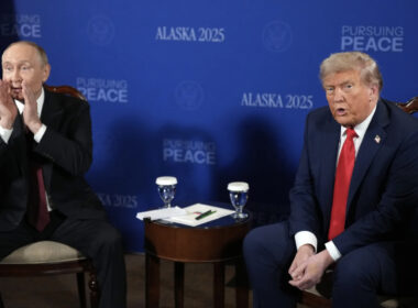 US President Donald Trump and Russian President Vladimir Putin sit for talks at Joint Base Elmendorf-Richardson in Anchorage, Alaska on 15 August 2025 during their first summit since Trump's return to office aimed at ending the war in Ukraine.