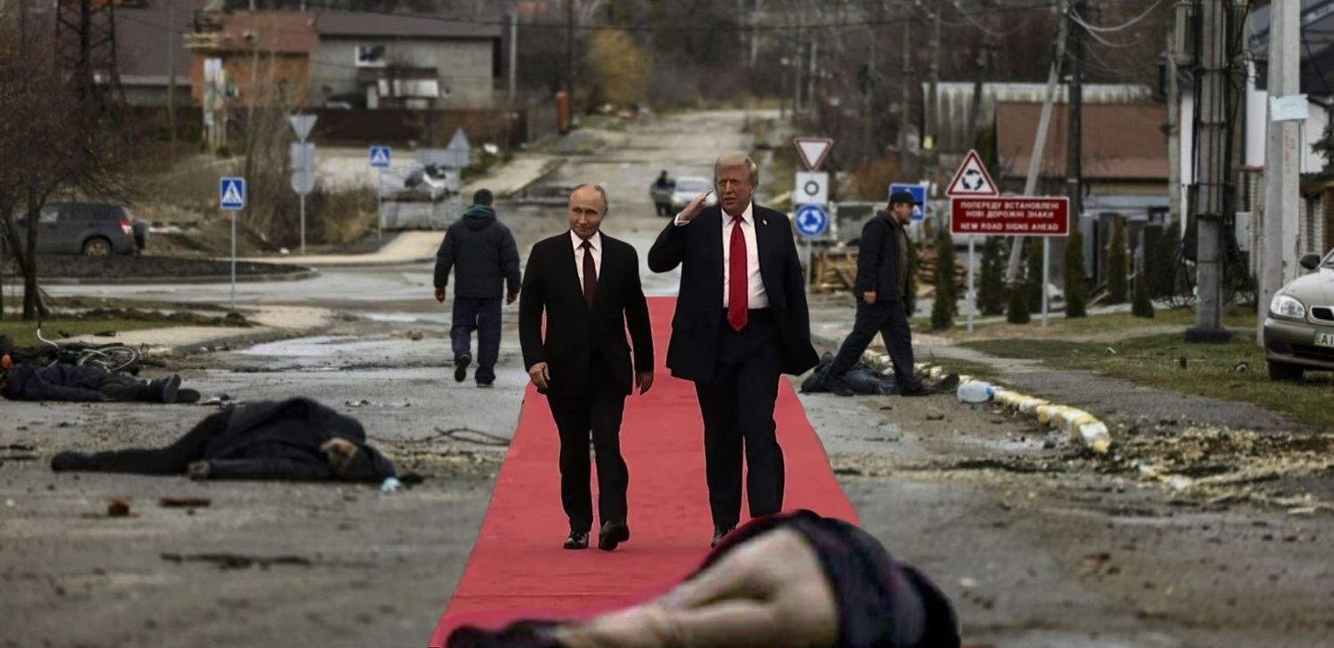 Trump Putin Alaska Meeting red carpet bucha collage4