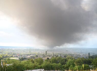 massive russian air attack hits ukraine 574 drones 40 missiles including city near hungarian border smoke rises zakarpattia oblast after missile strike mukachevo 21 2025 b9e04c98-aad7-450c-8b4b-7fa77cb60dbf kalibr struck american factory