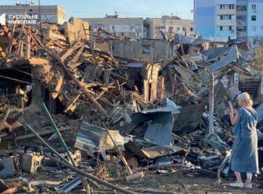 nightly assaults become routine russian drones swarm ukrainian skies injuring civilians woman stands amid ruins destroyed houses mykolaiv after missile strike overnight 2-3 2025 eb034a36-d4db-4f0c-b153-5c08e3a68e94 drone attacks again battered ukraine