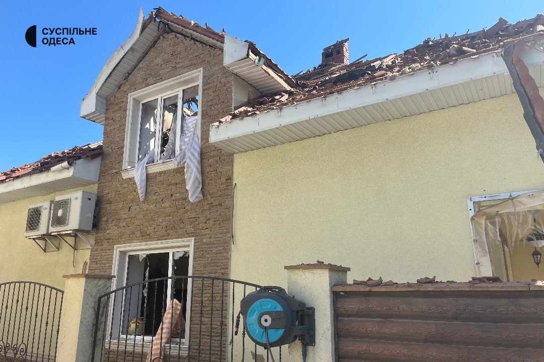 Damaged building in Odesa Oblast following Russian drone strikes.