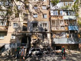 Damaged building in Kherson after Russian drone and artillery strikes on 31 August 2025.