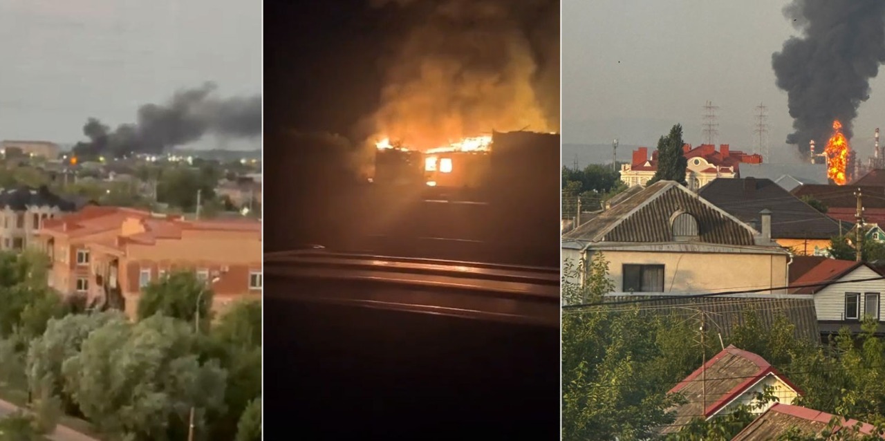 three fires one night ukraine hits refinery military base railway deep russian strike krasnodar krai station volgograd oblast unit after ukraine's drone strikes overnight 7 2025 exilenova+ refinery-military-unit-railway-station-russia-fires raids hit