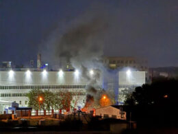 two russian defense plants hit under 24 hours — drones strike orenburg helium site stavropol sapphire factory smoke rises monocrystal synthetic plant after reported overnight drone 12 2025 stavropol-saphire-factory-on-fire strikes