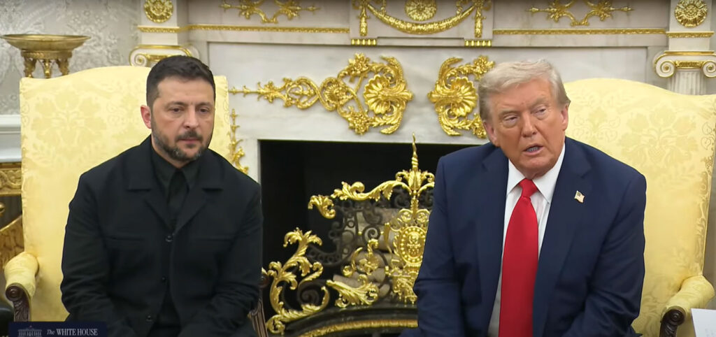 trump claims breakthrough ukraine-russia peace talks — kremlin pretends hear ukrainian president volodymyr zelenskyy (l) donald (r) during meeting oval office 18 2025 / white house zelenski-trump institute study war