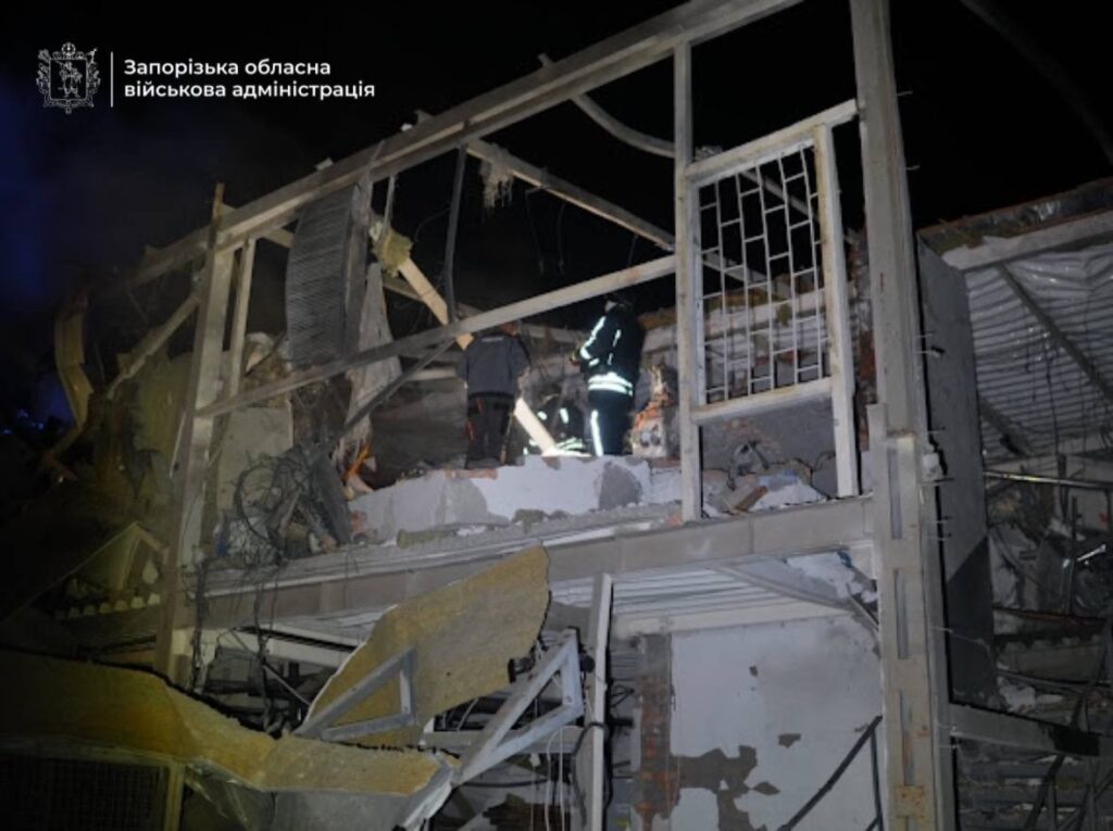Ukrainian emergency responders assess damage to civilian infrastructure in Zaporizhzhia following the 26 September Russian drone attack that left nearly 9,000 residents without power