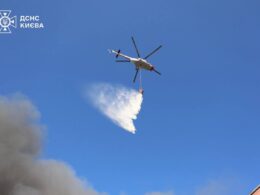 woman dies kyiv basement baby killed russia attacks ukraine record 800+ drones helicopter extinguising fires after russian air attack overnight 7 2025 telegram/ihor klymenko 32581a6d-11b2-4cd8-bbc9-428c4e0207dc early hours launched one its