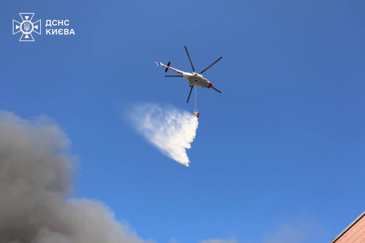 woman dies kyiv basement baby killed russia attacks ukraine record 800+ drones helicopter extinguising fires after russian air attack overnight 7 2025 telegram/ihor klymenko 32581a6d-11b2-4cd8-bbc9-428c4e0207dc early hours launched one its